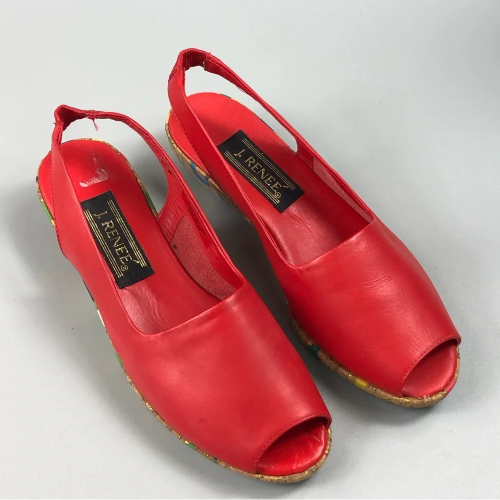 J. Renee Women’s Leather Peep Toe Wedge Slingback Size 6.5M